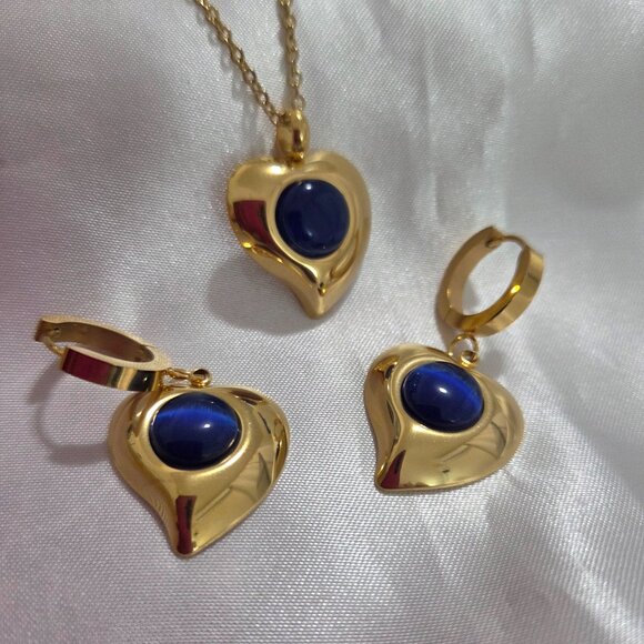 💖18K Gold Plated  Dark Blue Necklaces 4 pcs Jewelry Sets - Picture 6 of 6